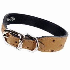 Italian Leather Dog Collar Faux Ostrich/Nickel