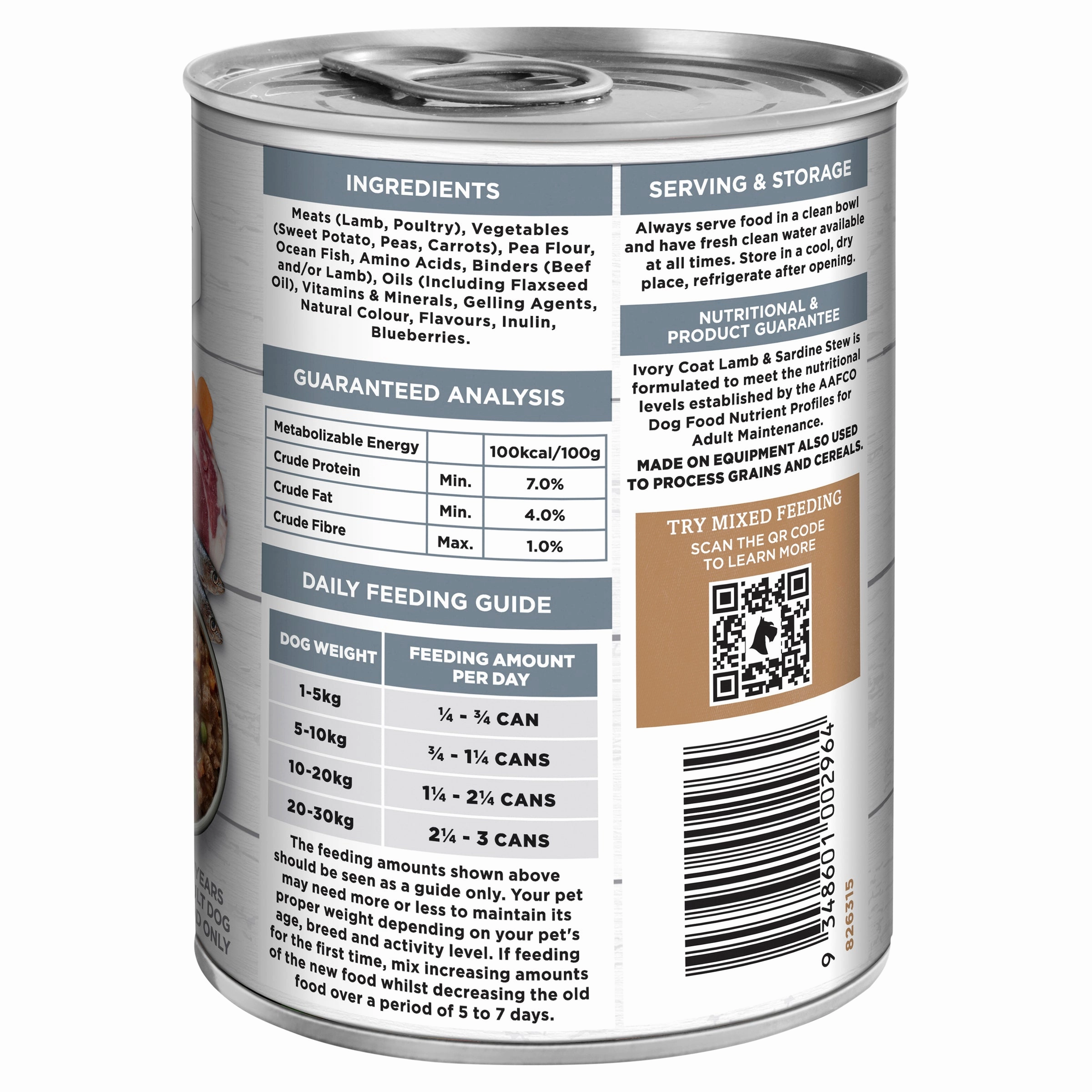 Ivory Coat - Grain Free Adult Wet Dog Food Lamb & Sardine Stew (400g)