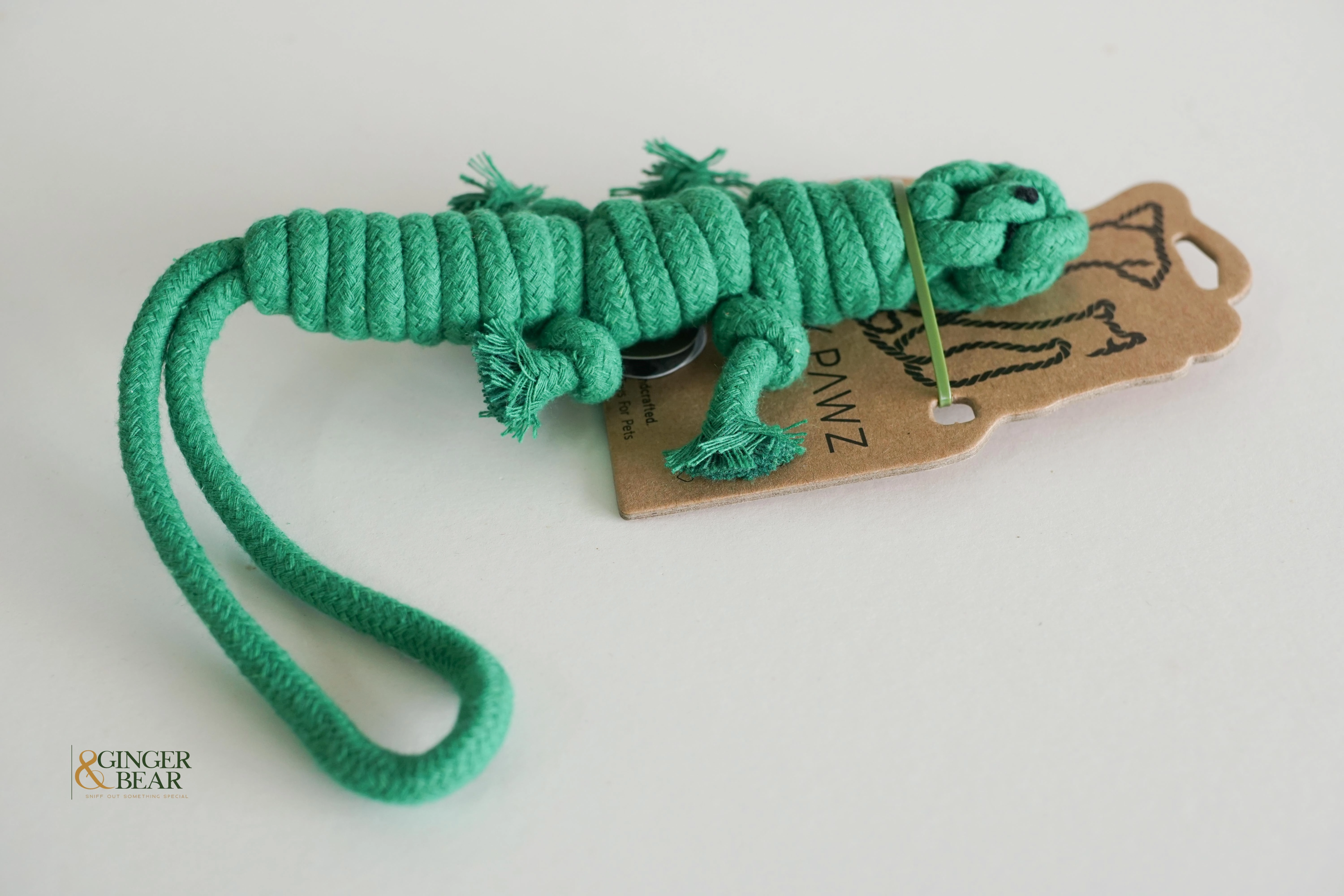Knotty Interactive Upcycled Cotton Rope Dog Toy, Owen the Green Lizard