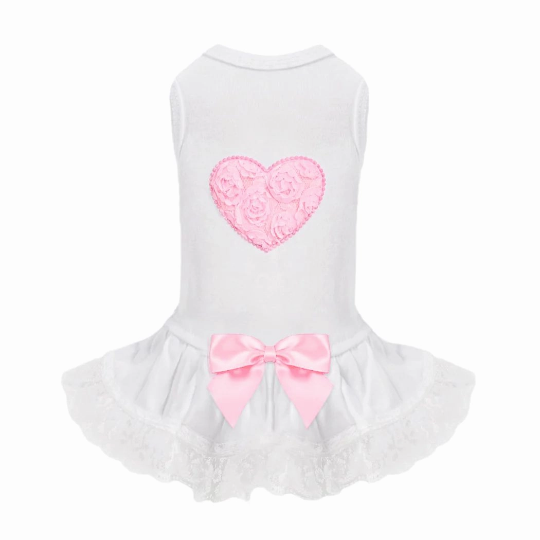 Laced Puff Heart Dog Dress Pink