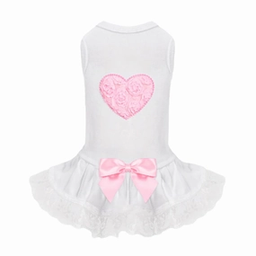 Laced Puff Heart Dog Dress Pink