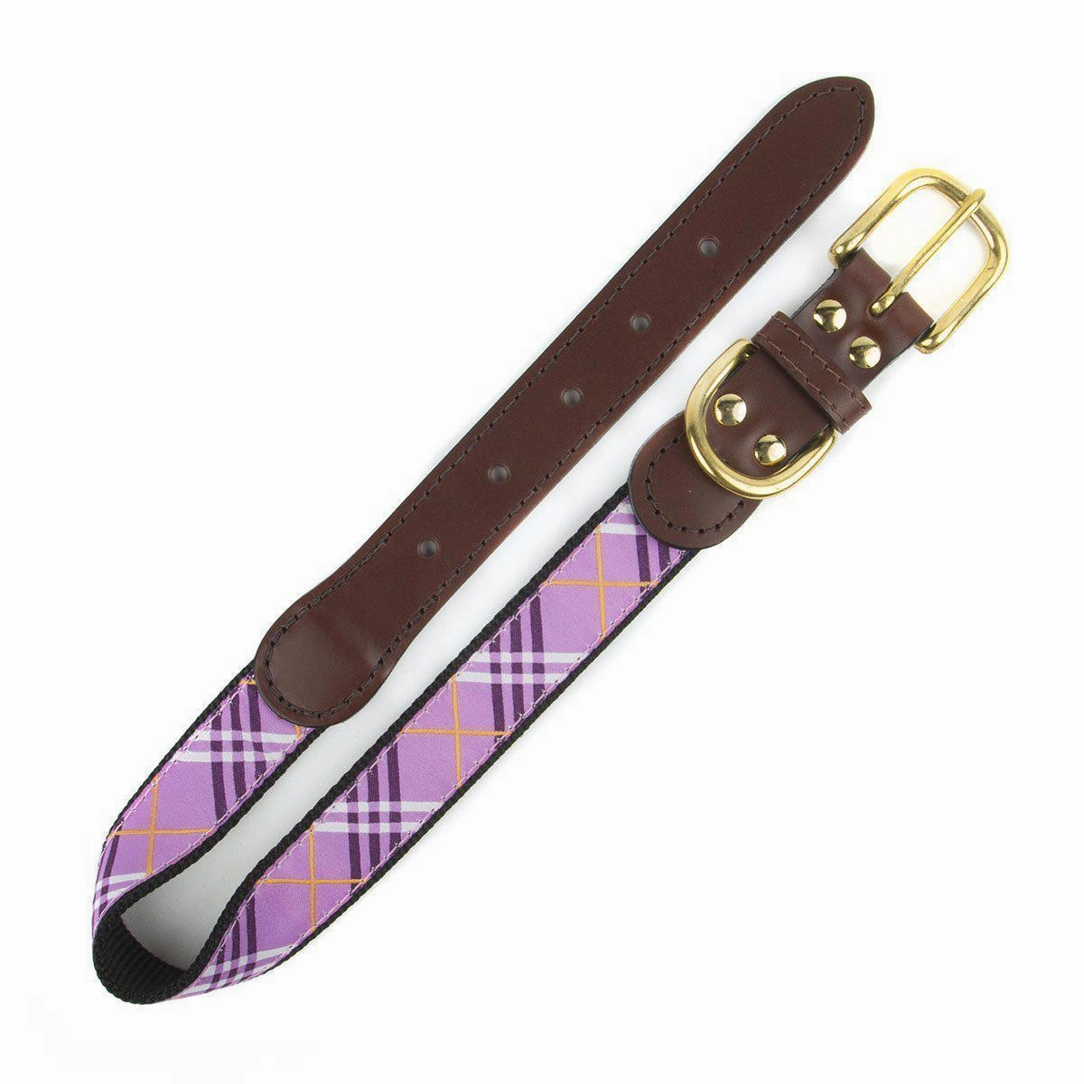 Leather And Ribbon Dog Collar Lavender Lattice Size 14