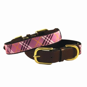 Leather And Ribbon Dog Collar Lavender Lattice Size 14