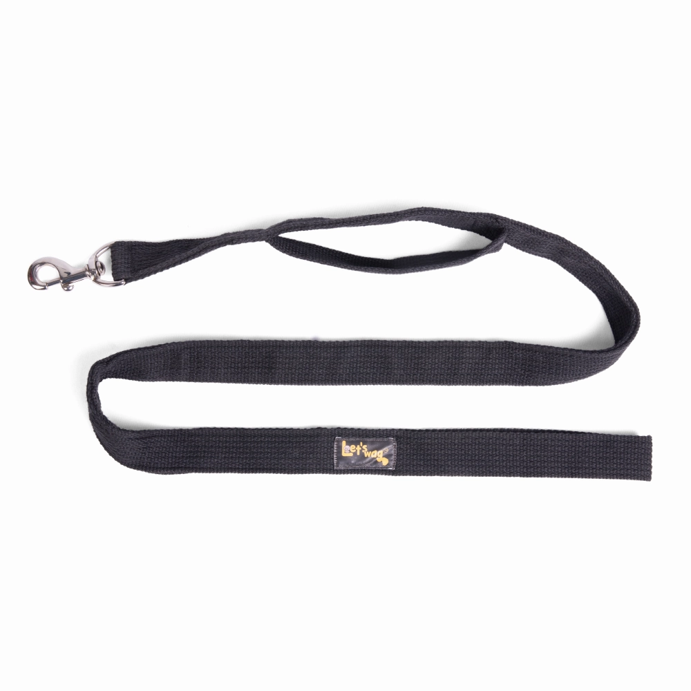 Let's Wag Double Handle Fabric Leash for Dogs (Black)