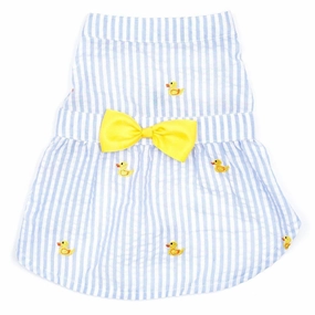 Light Blue Stripe Rubber Duck Woven Dog Dress