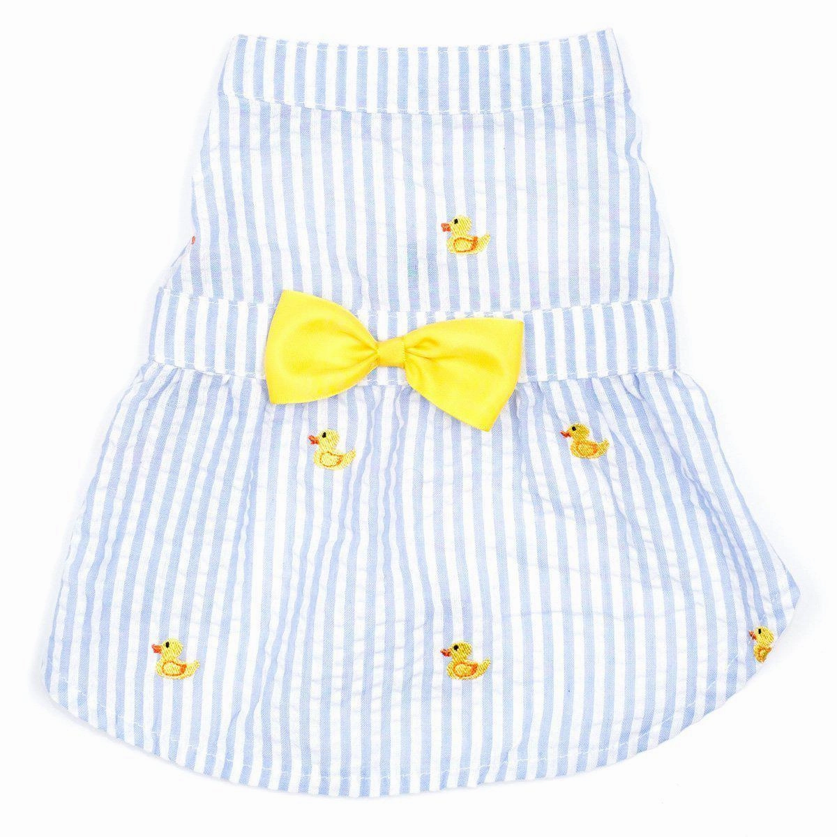 Light Blue Stripe Rubber Duck Woven Dog Dress