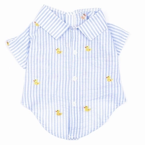 Light Blue Stripe Rubber Duck Woven Dog Shirt