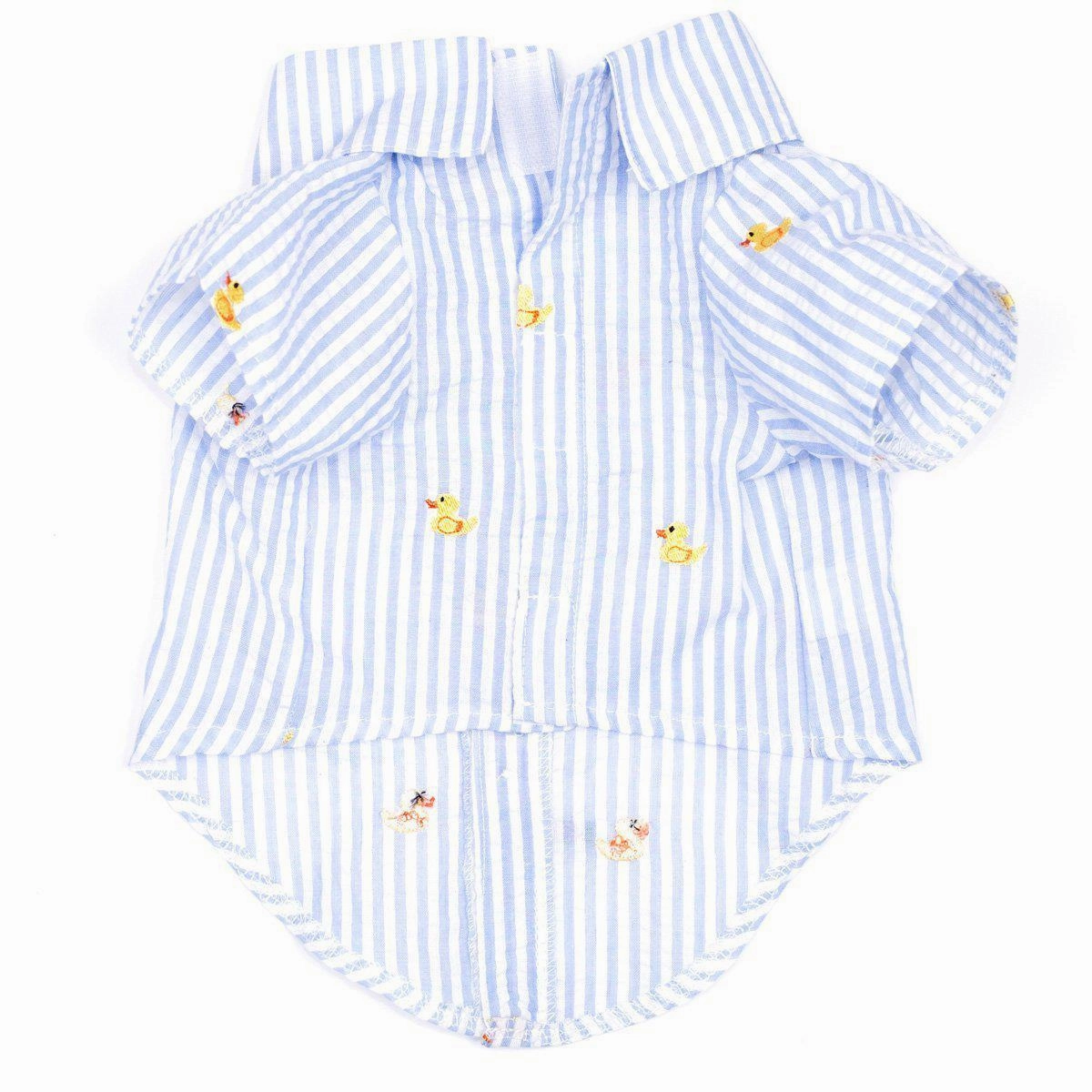 Light Blue Stripe Rubber Duck Woven Dog Shirt