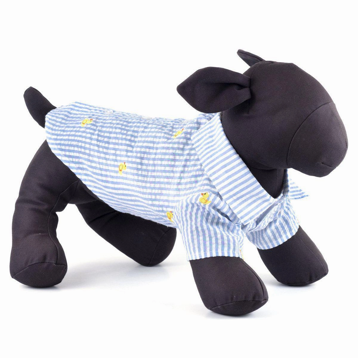 Light Blue Stripe Rubber Duck Woven Dog Shirt