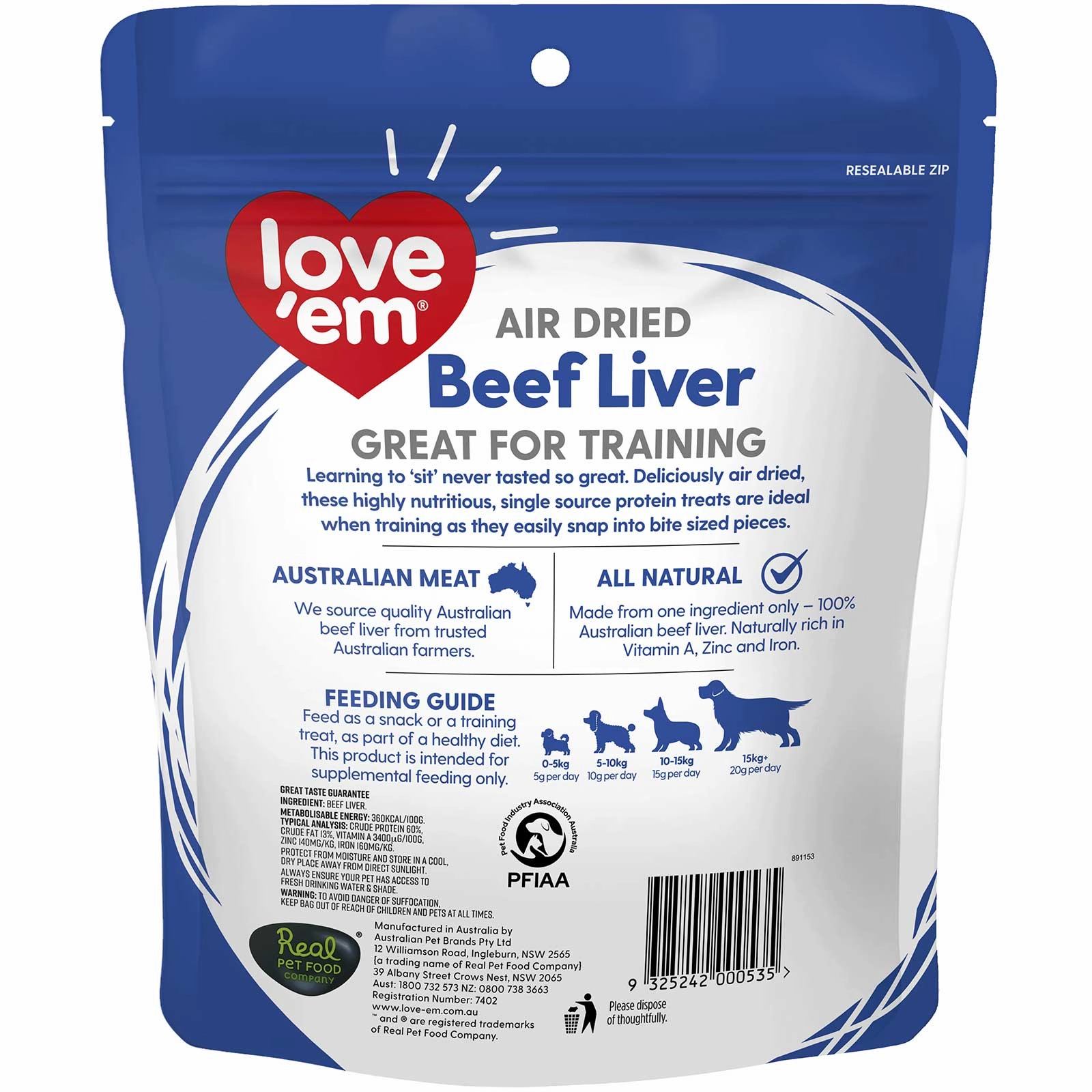 Love'em Air Dried Beef Liver Dog Treats