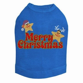 Merry Christmas Glitter Stars Rhinestone Dog Tank
