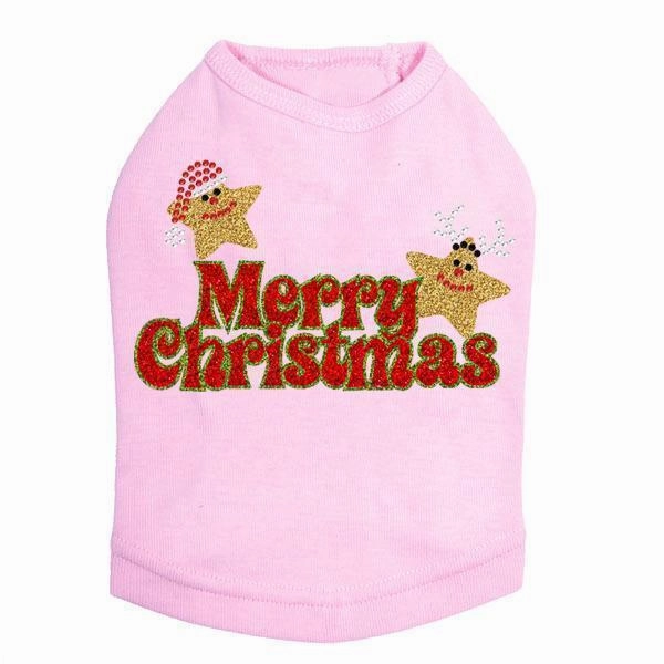 Merry Christmas Glitter Stars Rhinestone Dog Tank