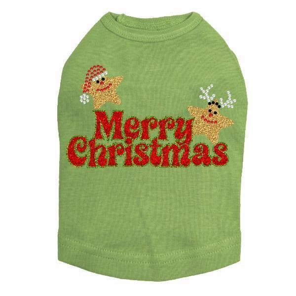 Merry Christmas Glitter Stars Rhinestone Dog Tank