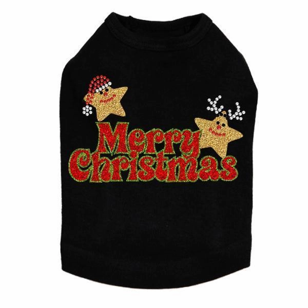 Merry Christmas Glitter Stars Rhinestone Dog Tank