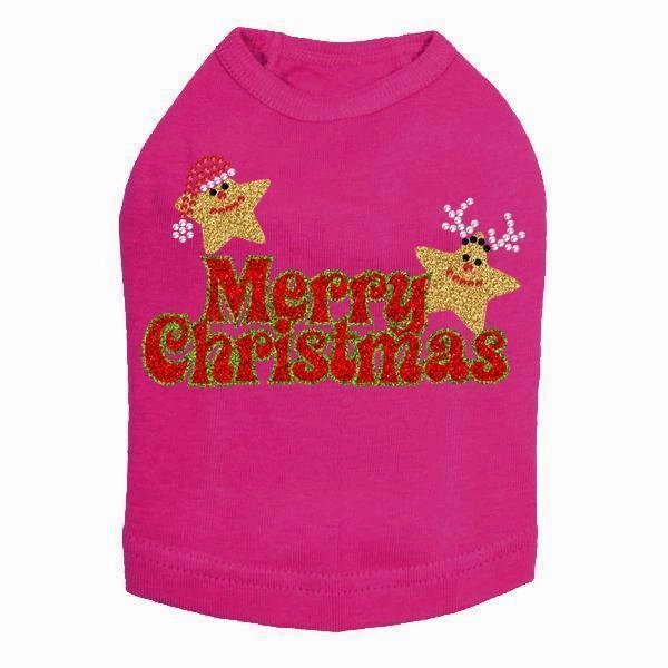 Merry Christmas Glitter Stars Rhinestone Dog Tank