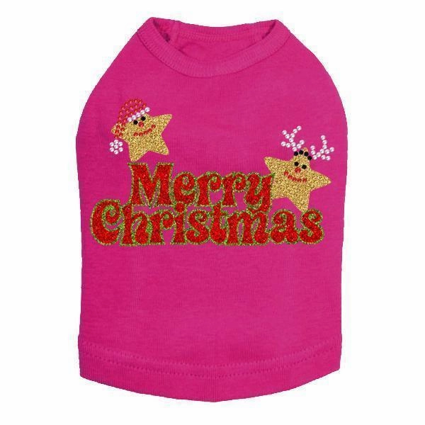 Merry Christmas Glitter Stars Rhinestone Dog Tank