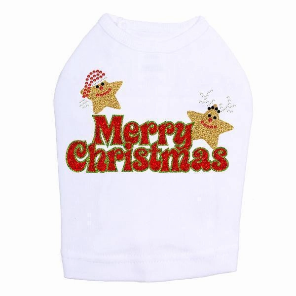 Merry Christmas Glitter Stars Rhinestone Dog Tank