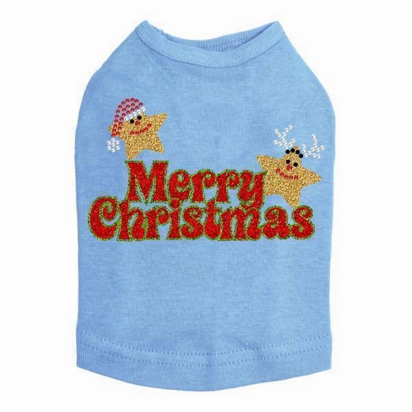 Merry Christmas Glitter Stars Rhinestone Dog Tank