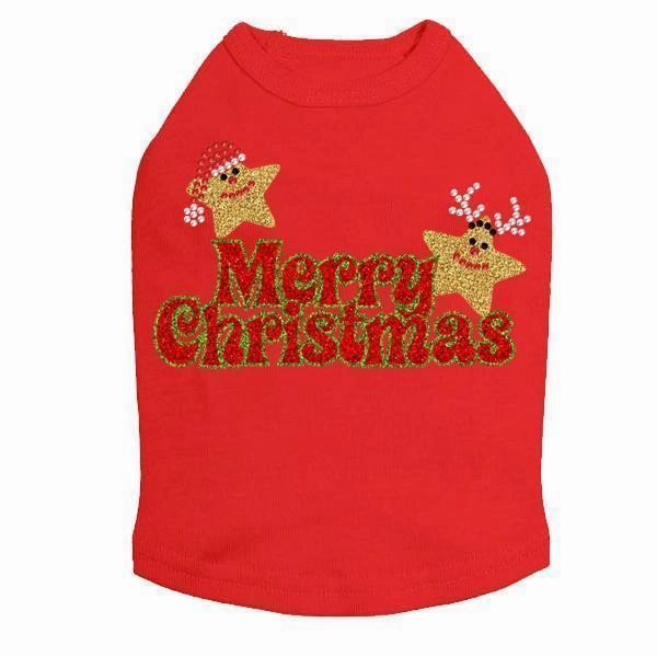 Merry Christmas Glitter Stars Rhinestone Dog Tank