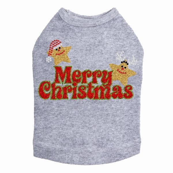 Merry Christmas Glitter Stars Rhinestone Dog Tank