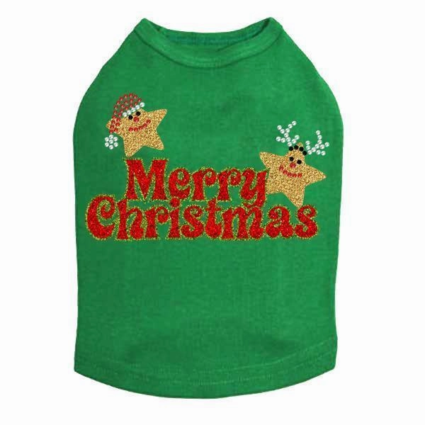 Merry Christmas Glitter Stars Rhinestone Dog Tank