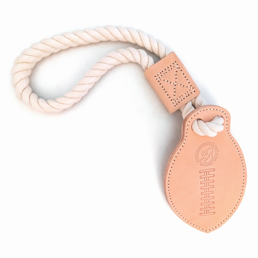 Natural Cotton And Leather Tug Football Dog Toy