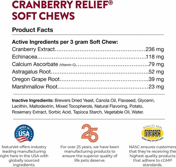 NaturVet Cranberry Relief Plus Echinacea Soft Chew for Dogs
