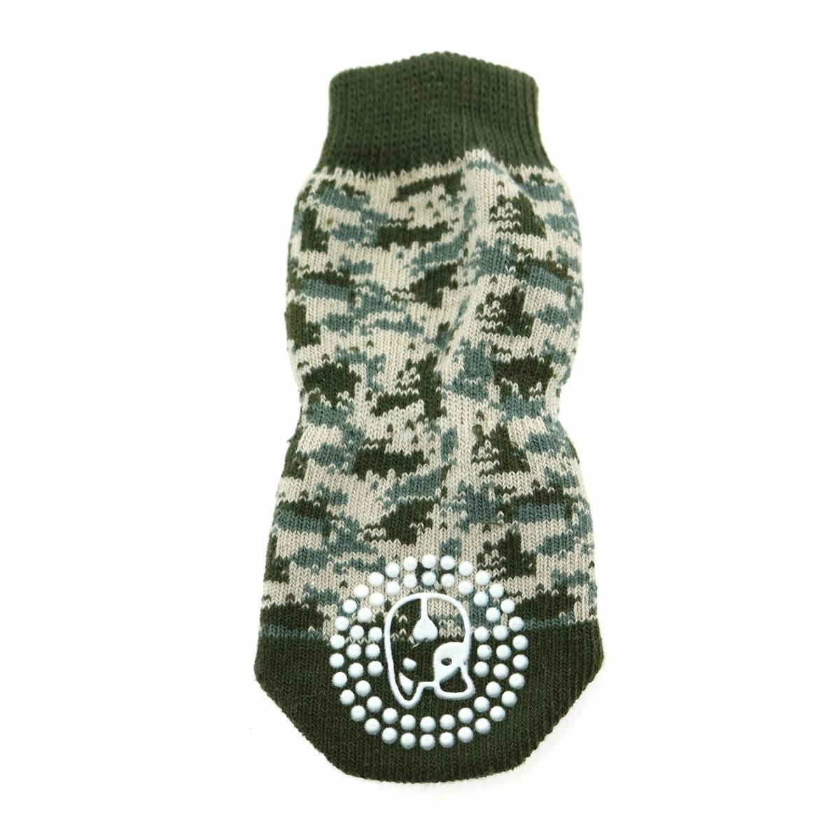Non-Skid Dog Socks Green Camo