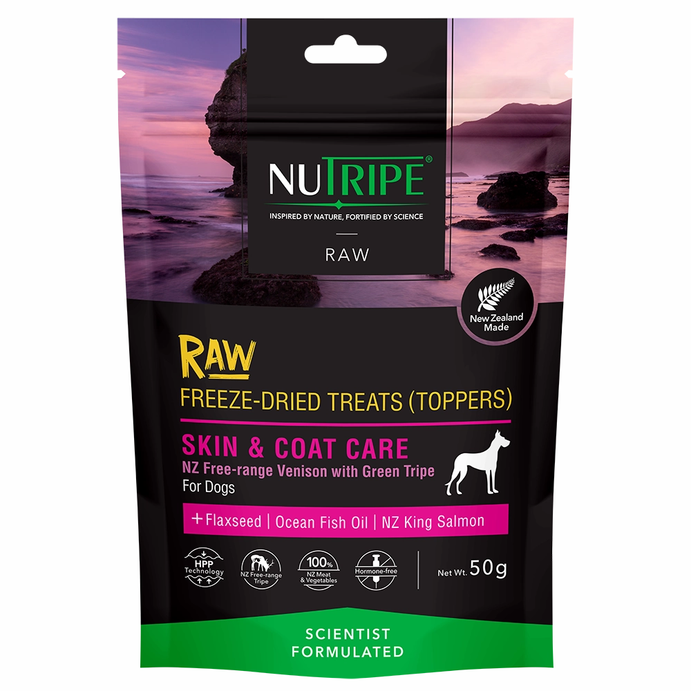 Nutripe Dog Raw Freeze Dried Treats Toppers Skin & Coat Care 50g