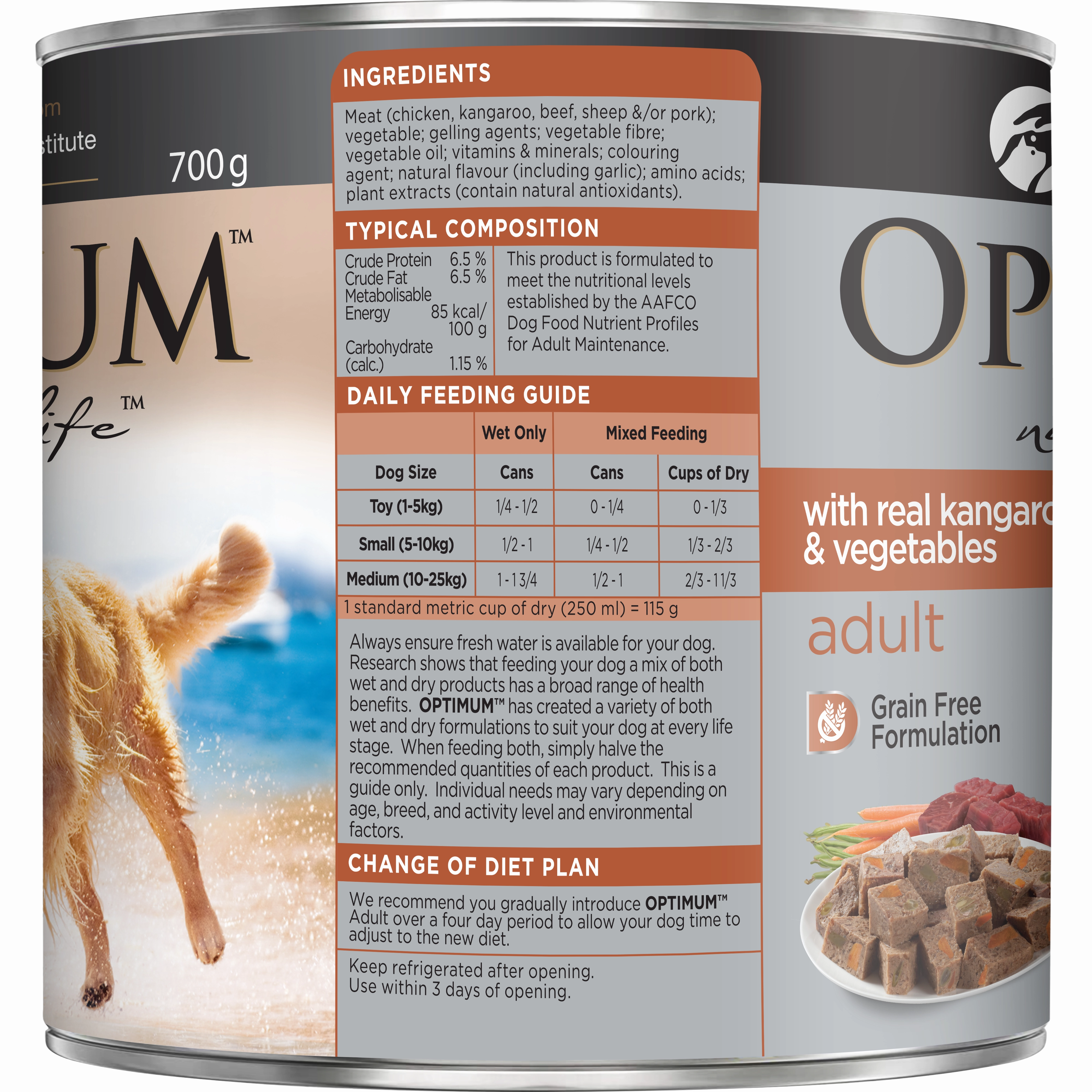 OPTIMUM - Adult with Kangaroo & Vegetables Wet Dog Food (700g)