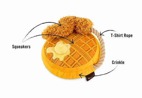 P.L.A.Y. Barking Brunch Plush Dog toys, Chicken and Woofles