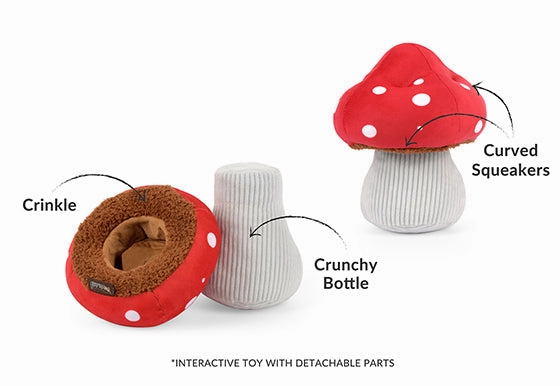 P.L.A.Y. Blooming Buddies Squeaky Plush Dog toys, Mutt's Mushroom