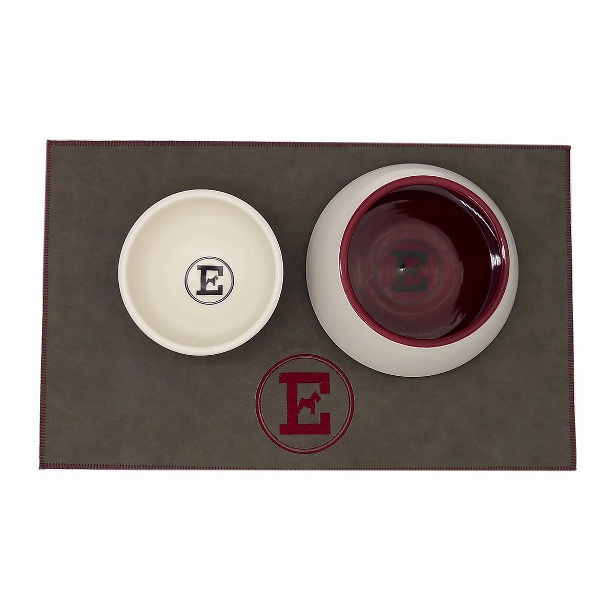 Personalized Faux Leather Dog Placemat Grey/Wine Red