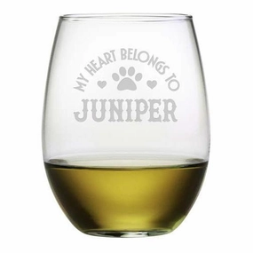 Personalized My Heart Belongs Stemless Wine Glasses, Set Of 4