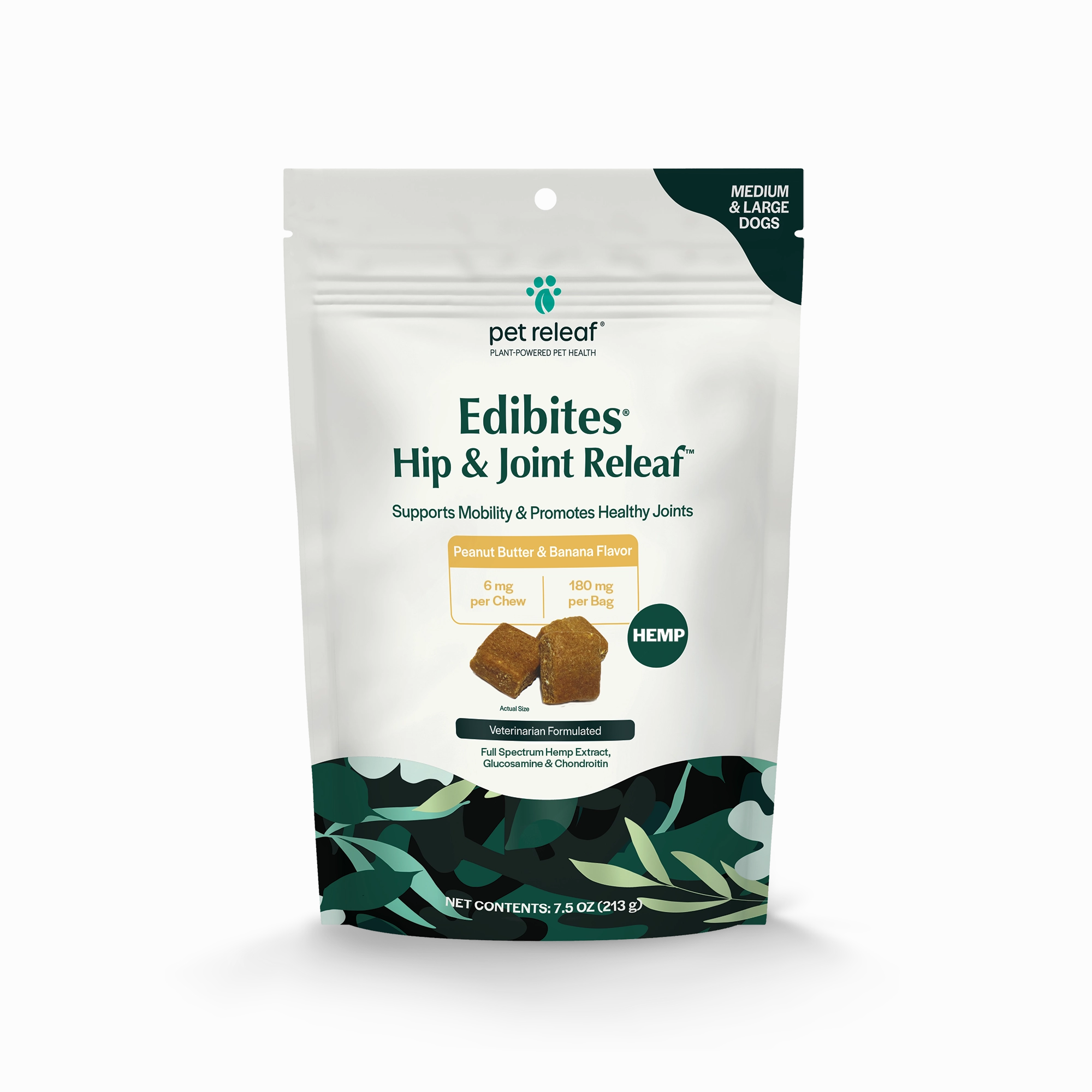 Pet Releaf Hip & Joint Releaf Edibites Peanut Butter & Banana Flavor for Medium & Large Dogs