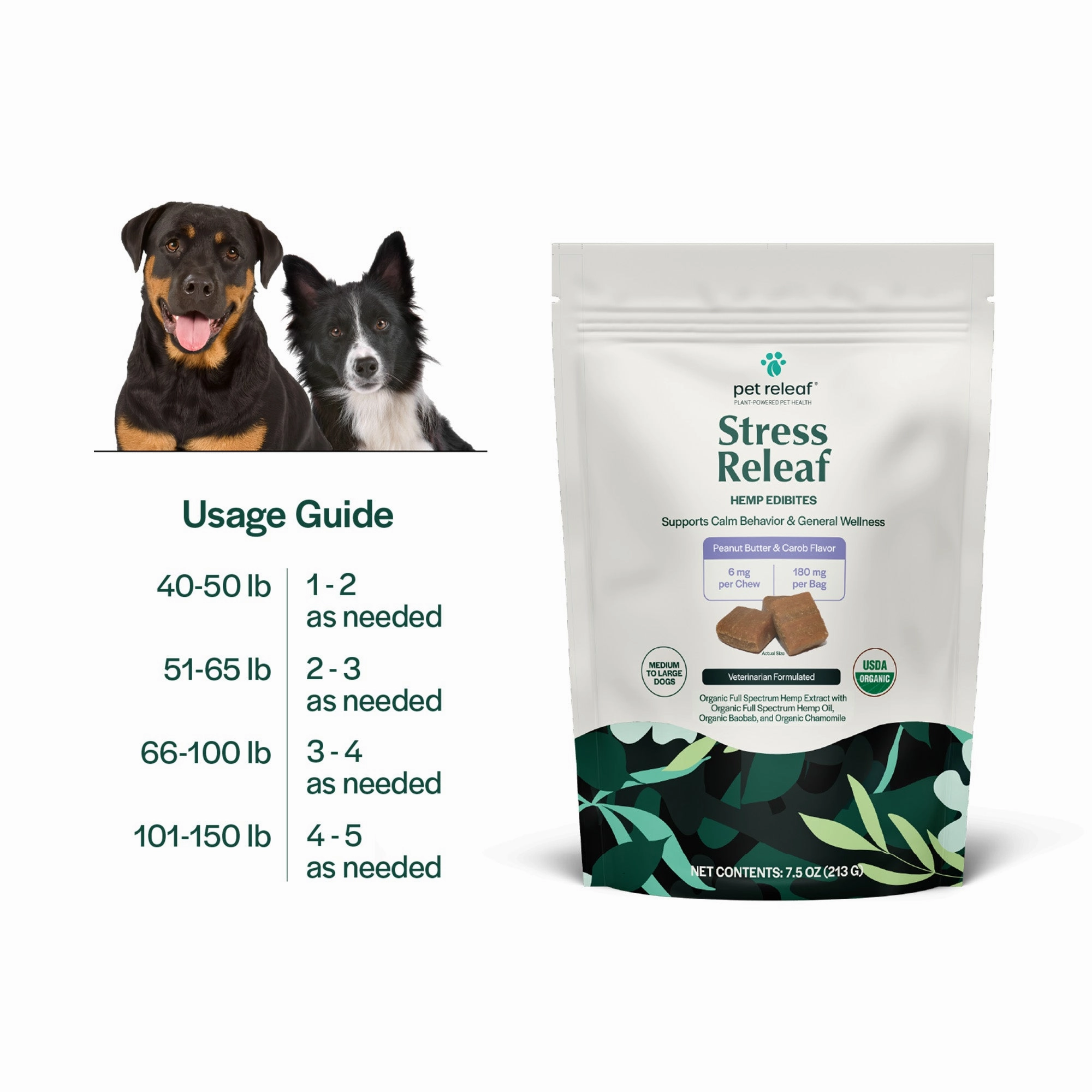 Pet Releaf Stress Releaf Edibites Peanut Butter & Carob Flavor for Medium & Large Dogs