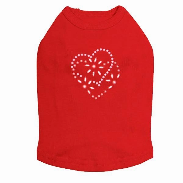 Pink And Red Flower Heart Rhinestone Dog Tank