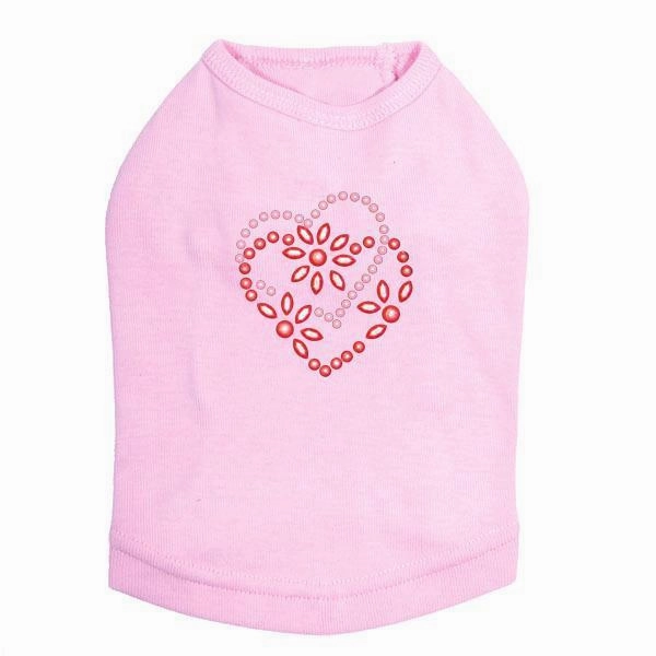 Pink And Red Flower Heart Rhinestone Dog Tank