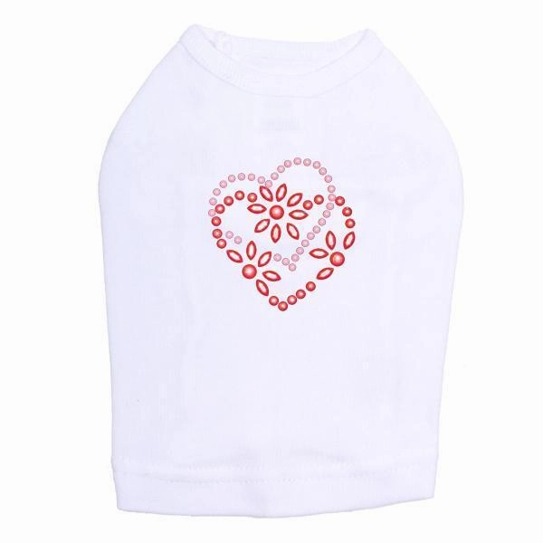 Pink And Red Flower Heart Rhinestone Dog Tank