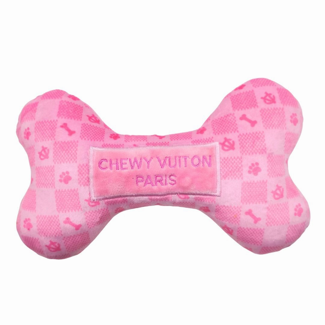 Pink Checker Chewy Vuiton Bone Dog Toy