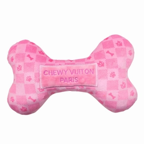 Pink Checker Chewy Vuiton Bone Dog Toy