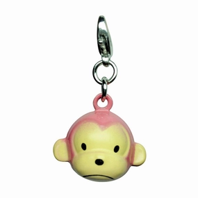 Pink Monkey Metal Jingle Bell Dog Collar Charm