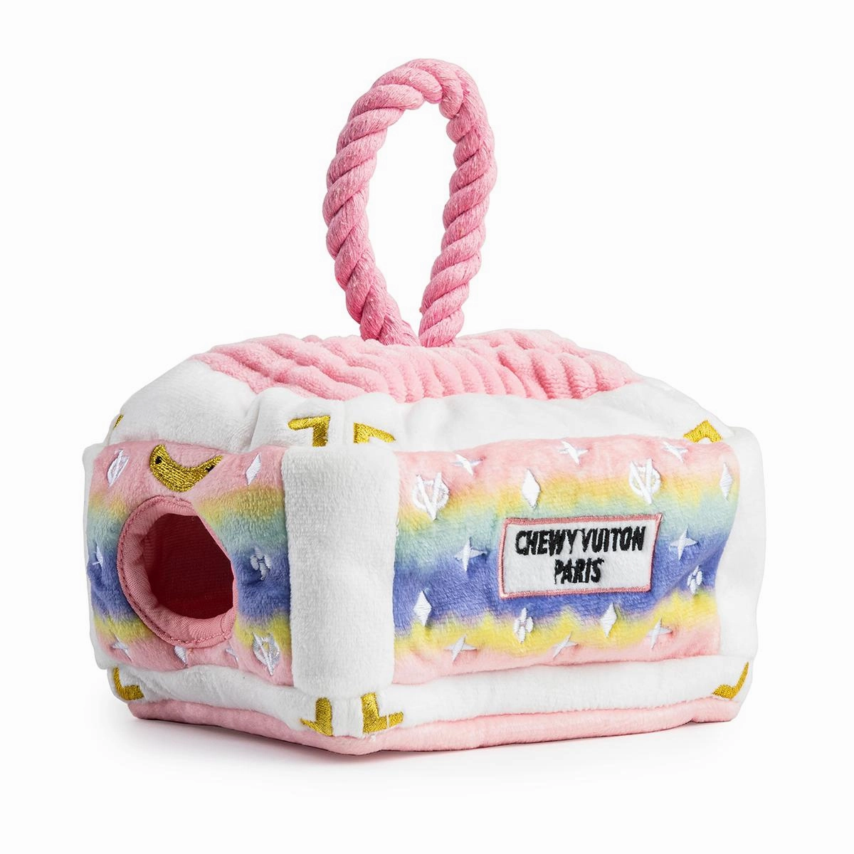 Pink Ombre Chewy Vuiton Trunk Activity House Dog Toy
