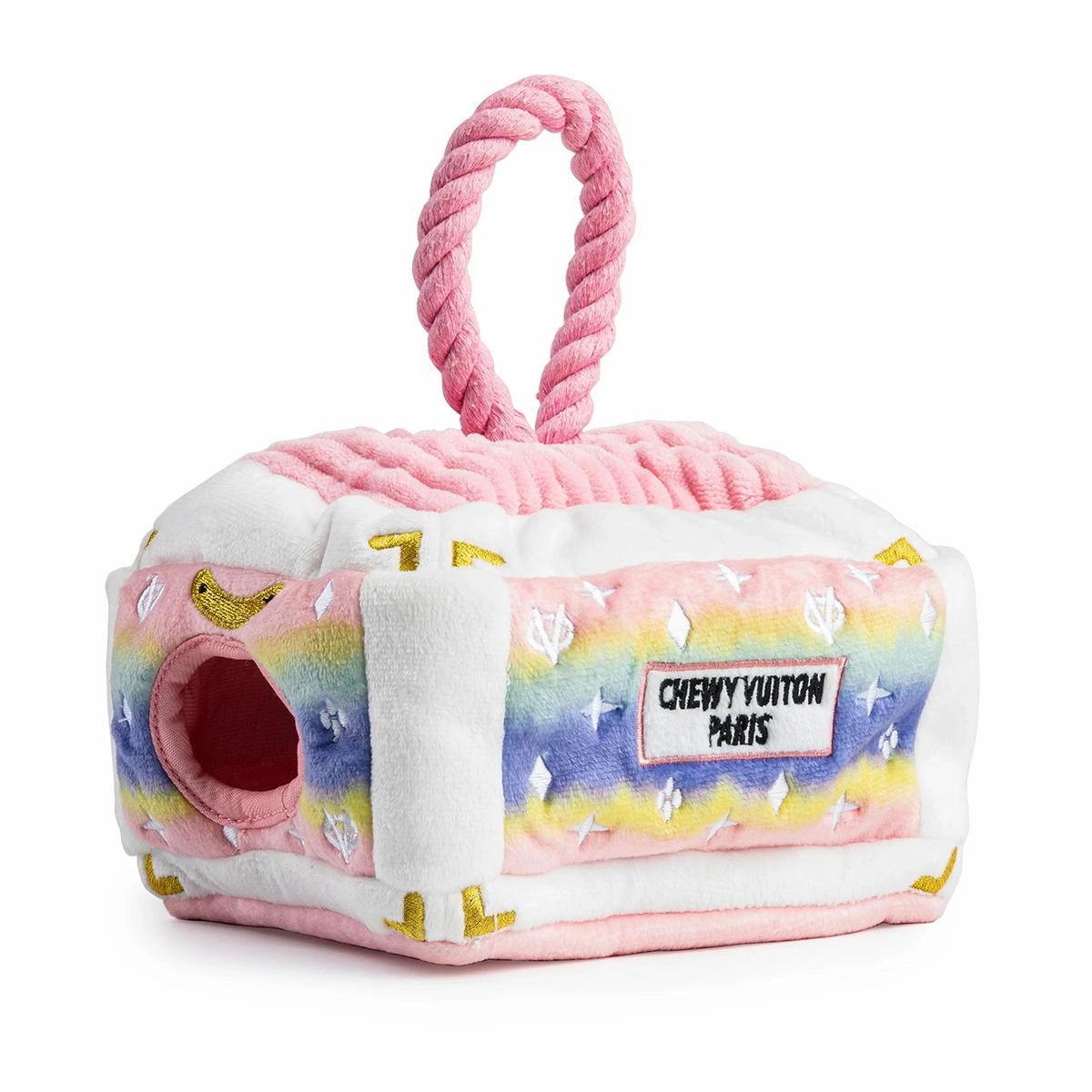 Pink Ombre Chewy Vuiton Trunk Activity House Dog Toy