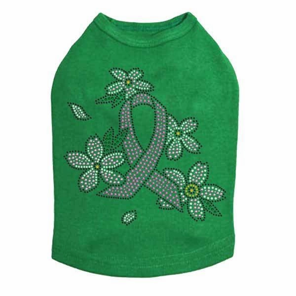 Pink Ribbon With Flowers Rhinestone Dog Tank