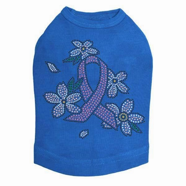 Pink Ribbon With Flowers Rhinestone Dog Tank