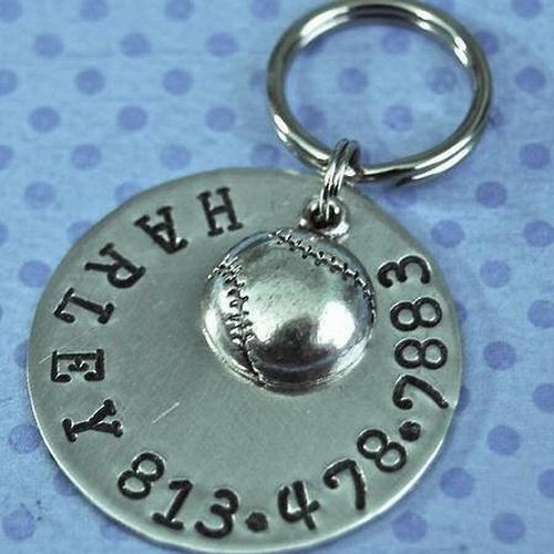 Play Ball Round Dog ID Tag