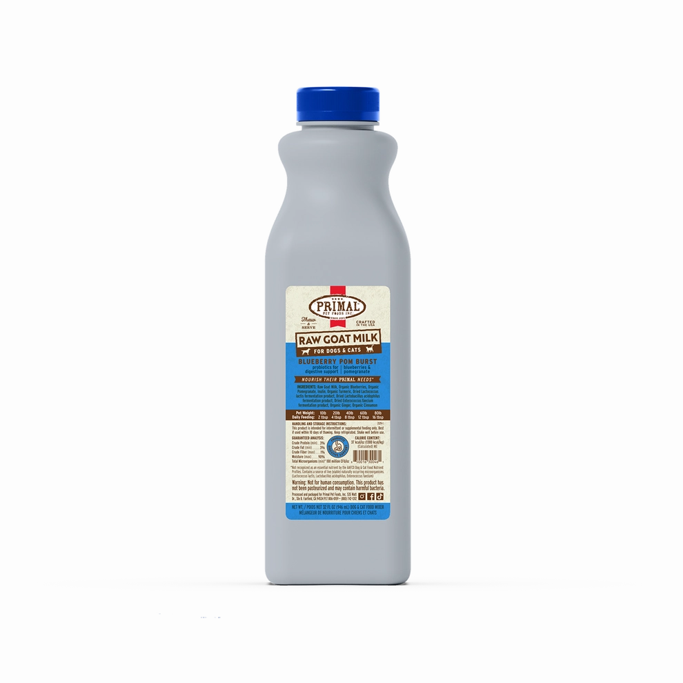 Primal Blueberry Pom Burst Raw Frozen Goat Milk Bowl Booster for Cats and Dogs