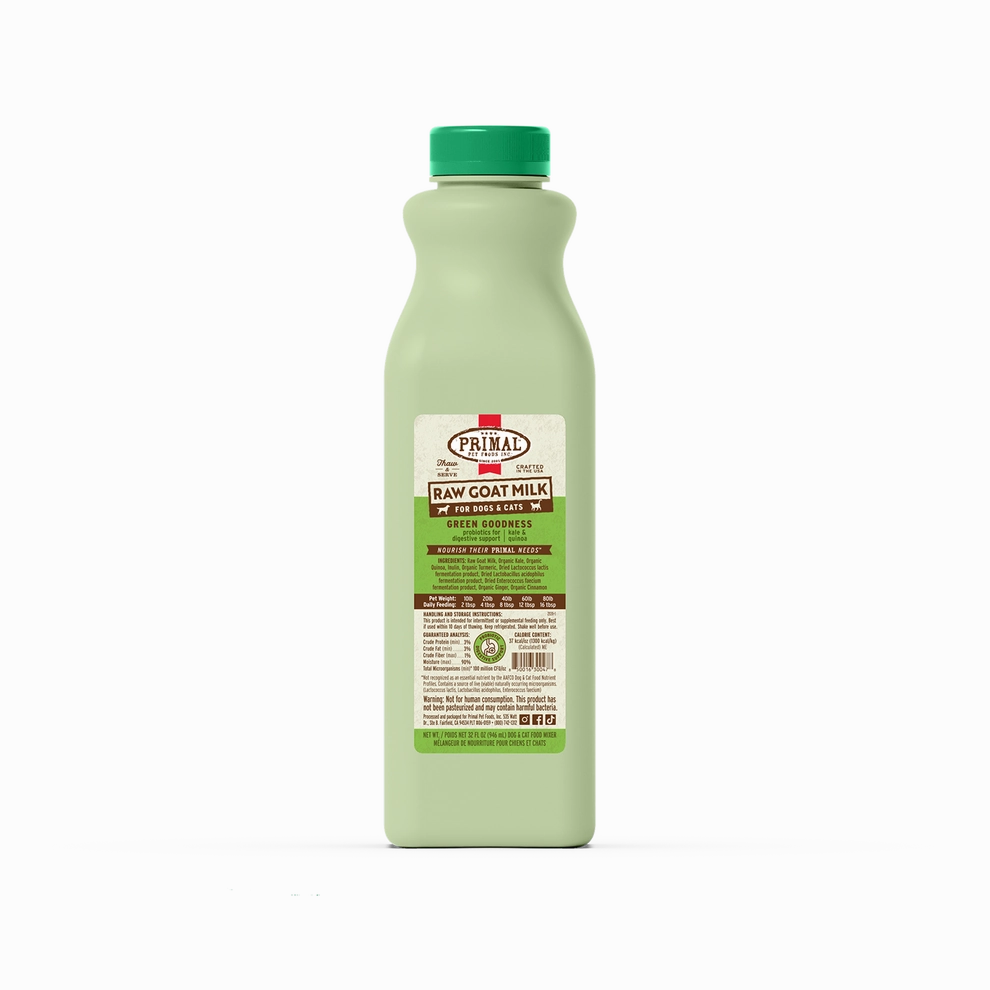 Primal Green Goodness Raw Frozen Goat Milk Bowl Booster for Cats and Dogs