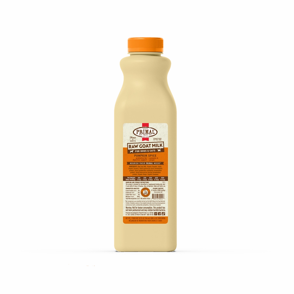 Primal Pumpkin Spice Raw Frozen Goat Milk Bowl Booster for Cats and Dogs